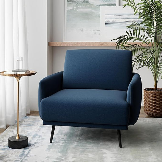 Oversized Accent Chair for Living Room Chairs Reading Arm Chair Comfy Modern Single Sofa Side Chairs with Metal Legs & Soft Cushion for Bedroom, Waiting Room (Velvet Navy Blue, Set of 1)