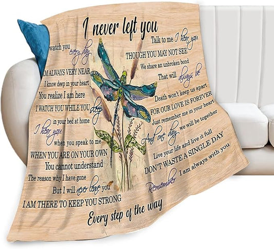 Dragonfly Blanket Memorial Sympathy Gifts for Girls Women Loved One I Never Left You Throw Blanket for Kids Adults Soft Warm Cozy Fleece Blanket for Couch Sofa Bed 50"x60"