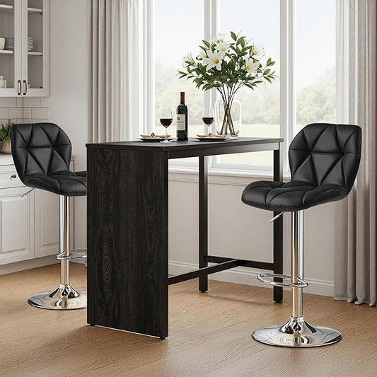 Yaheetech Bar Stools Set of 2, Modern Adjustable Kitchen Island Chairs, Black PU Leather Swivel Counter Stools for Bar, Kitchen Counter, Black