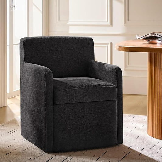 HULALA HOME Upholstered Dining Chair with Smooth-roling Castors, Modern Fabric Side Dining Room Chairs with Built-in Storage, Multi-Purpos Kitchen Chairs for Living Room, Black
