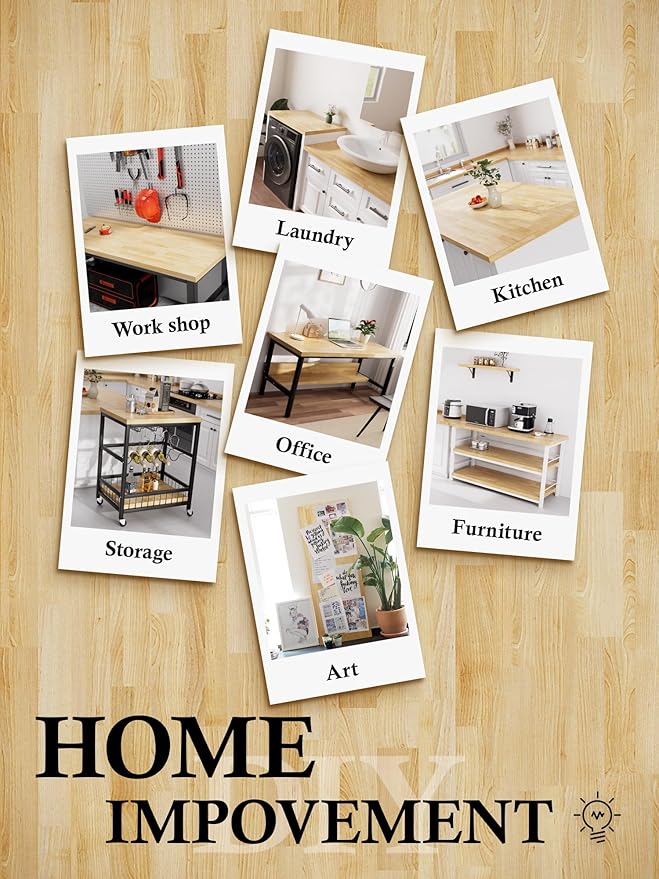Butcher Block Countertop Birch Solid Wood - 36" x 25" Table Top Butcher Block Cutting Board for Kitchen Island Cart Living Dining Office Desk Workbench Washer Dryer Countertop Unfinished 1.5" Th