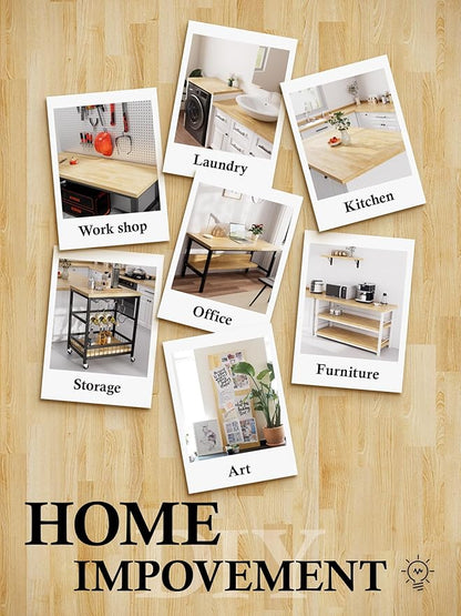 Butcher Block Countertop Birch Solid Wood - 36" x 25" Table Top Butcher Block Cutting Board for Kitchen Island Living Dining Table Office Desk Workbench Laundry Countertop Unfinished 1.5" Th