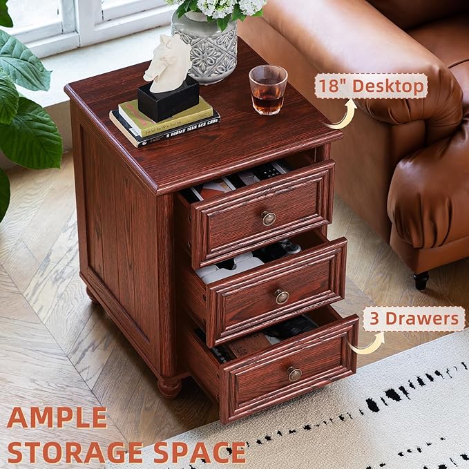 Farmhouse Dressers & Night Stand Set of 4, Wood 54" Wide 7 Drawer Dresser & 35" Tall Chest of Drawers, 18" Roman Column Nightstand Set of 2, Bedroom Furniture Dresser Sets for Home Living Room Hallway