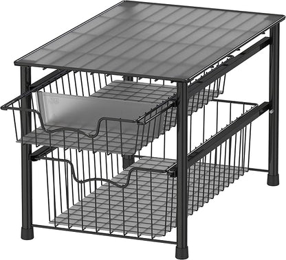 Simple Houseware Stackable 2 Tier Basket Drawer, Black