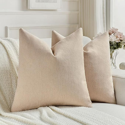 FUTEI Dusky Pink Chenille Decorative Throw Pillow Covers 16x16 Inch Set of 2,Soft Cozy Faux Linen Textured Cushion Case,Farmhouse Home Decor for Couch Living Room