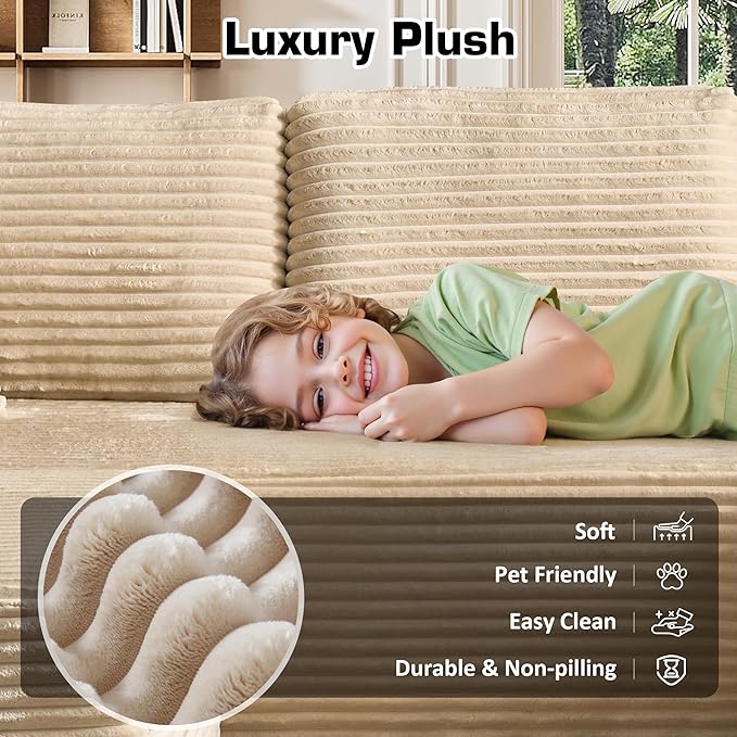 165.7'' U Shaped Sectional Couches for Living Room, Oversized Boneless Cloud Couch with Chaise, Modular Sofa Sets Deep Seat Plush Corduroy, No Assembly Required,Plush Corduroy,Beige