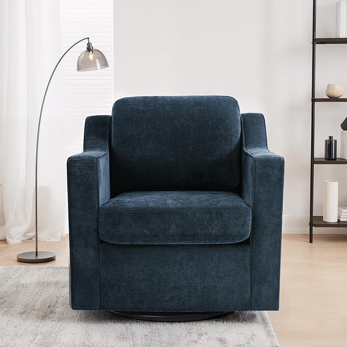 UIXE Swivel Accent Chair, Chenille Upholstered Arm Chair for Living Room, Modern Club Armchair Comfy Single Sofa Bedroom Reading Seat with Lumbar Pillow - Navy Blue