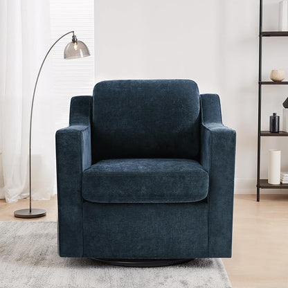 UIXE Swivel Accent Chair Set of 2, Chenille Upholstered Arm Chair for Living Room, Modern Club Armchair Comfy Single Sofa Bedroom Reading Seat with Lumbar Pillow - Navy Blue