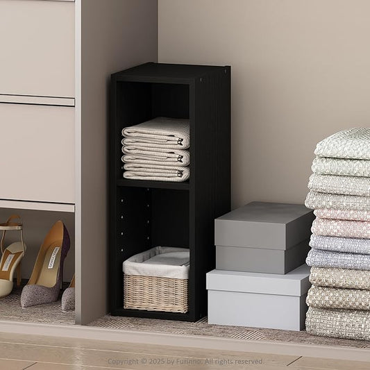 Furinno Reed 2-Tier Closet Organizers and Storage, Closet Organizer, Open Shelf Closet Storage, for Wardrobe, Bedroom, Living Room, 8-Inch Width, Blackwood