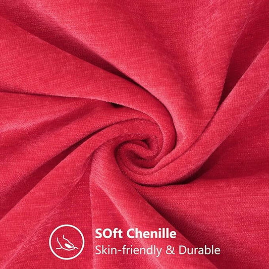 decorUhome Christmas Chenille Soft Throw Pillow Covers 22x22 Set of 2, Farmhouse Velvet Neutral Decorative Euro Pillow Covers with Stitched Edge for Couch Sofa Bed Home Decor, Christmas Red