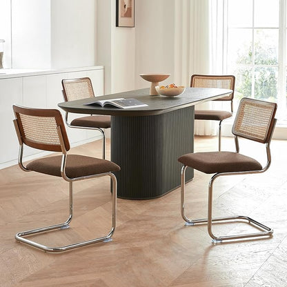 Brown Rattan Dining Chairs Set of 4,Wooden Mid-Century Modern Kitchen Chairs, Mesh Back Cane Dining Room Chairs, Cesca Chair with Metal Chrome Legs
