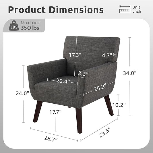Upholstered Accent Chair,Mid Century Modern Office Fabric Small Living Room Chair with Arm,Comfy Wingback Armchair for Bedroom Reading (Grey, 2 PC)