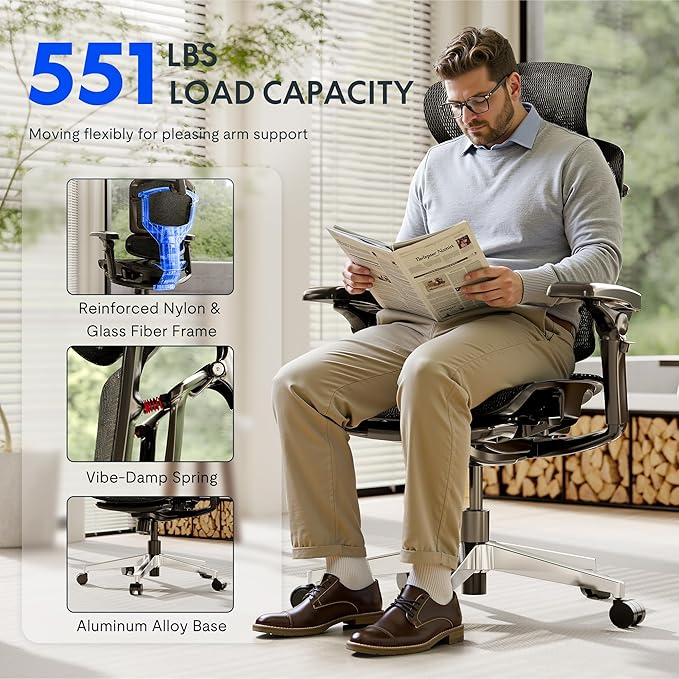 FLEXISPOT ErgoX-PRO Ergonomic Office Chair with Footrest Black – 5D Lumbar, 7D Armrests, 4D Headrest, 551LB Capacity, AeroWeave 5.0 Mesh Seat – Office, Gaming, Bedroom