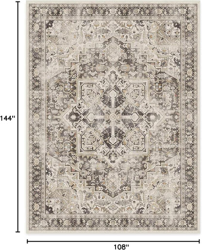RUGGABLE Washable Vintage Area Rug – Kamran Hazel 9x12, Stain-Resistant, Non-Slip – Large Machine Washable Rugs for Living Room, Bedroom, Hallway, Entryway & Office–with Cushioned Pad