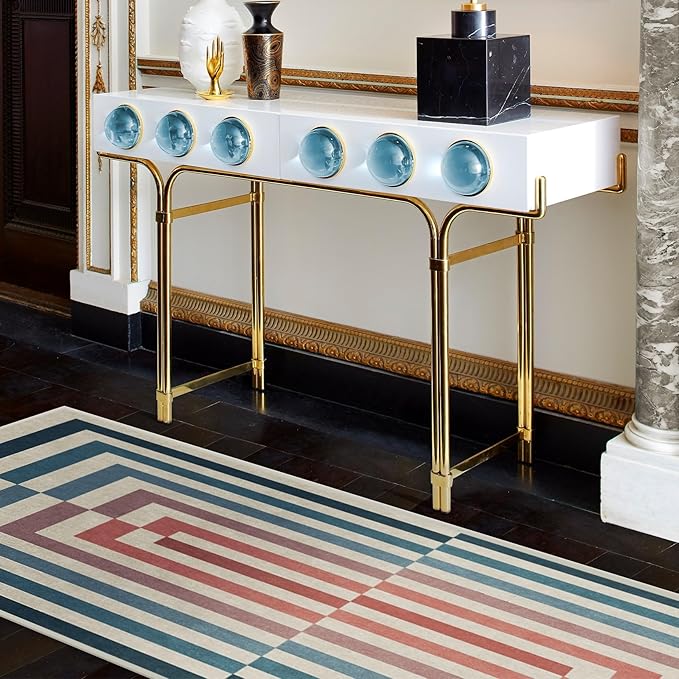 RUGGABLE x Jonathan Adler Washable Modern Area Rug – Op Art Teal 9x12, Stain-Resistant, Non-Slip – Large Machine Washable Rugs for Living Room, Bedroom, Hallway, Entryway & Office–with Cushioned Pad