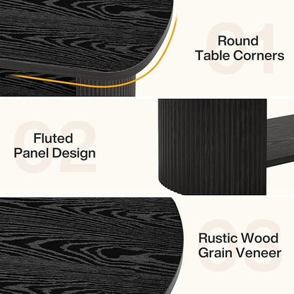 Tribesigns Oval Coffee Table, Mid-Century 2-Tier Coffee Table with Storage Shelf, Modern 45.27" Accent Center Table with Wooden Dual Base for Living Room Bedroom Apartment (Black)