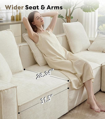 WILLOVE 141'' Modular Sectional Sofa, Chenille Cloud Couch with Wide Armrests & 6 Pillows, Deep Seat Couches for Living Room, Beige