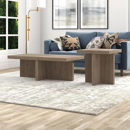 Henn&Hart 22" Wide Square Side Table in Antiqued Gray Oak, for Home, Living Room, Bedroom, Entertainment Room, Office