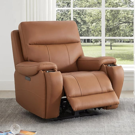 CHITA Large Power Zero Gravity Recliner Chair, Genuine Leather Recliner Chair for Adults with Adjustable Power Headrest and Hidden Slide-Out Cupholders, USB and Type-C Ports, Saddle