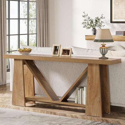 Tribesigns 70.9-Inch Extra Long Console Table for Entryway, 2-Tier Farmhouse Sofa Table with Storage, Wooden Narrow Behind Couch Table for Living Room, Hallway, Foyer