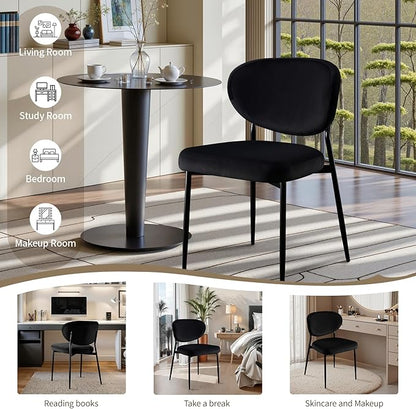 Black Dining Chairs Set of 4 Velvet Upholstered Kitchen & Dining Room Chairs Modern Crescent-Shaped Backrest Accent Side Chairs with Swivel Leveling Feet for Restaurant/Dining Table/Home