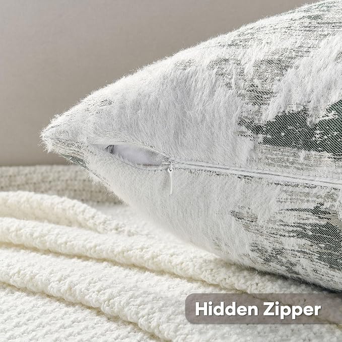 FUTEI Dark Green White Decorative Throw Pillow Covers 20x20 Inch Set of 2,Soft Faux Cashmere Jacquard - Textured & Cozy Cushion Case,Modern Home Decor for Couch Bed Living Room