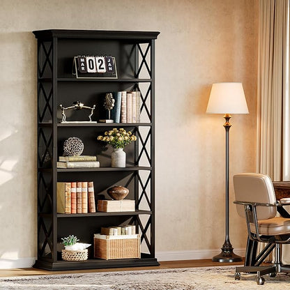 Tribesigns 71-Inch Tall Bookcase, 5-Tier Industrial Metal Bookshelf, Large Etagere Bookcases and Bookshelves, Freestanding Display Shelves for Living Room, Bedroom, Black