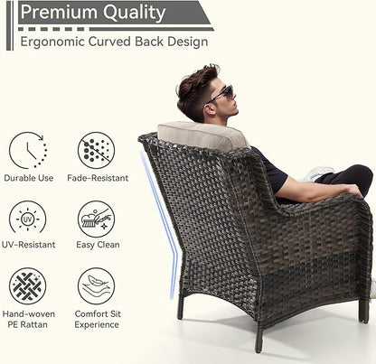 7 Pieces Outdoor Patio Conversation Set, Wicker Furniture Set Includes 3-Seat Sofa, Patio Rattan Dining Chair Set of 4, 2 Ottomans, for Porch, Yard, Mixed Brown Rattan, Beige