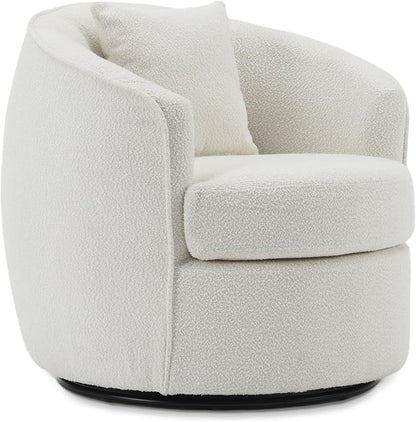 Swivel Accent Chair Set of 2, Modern Upholstered Boucle Barrel Arm Chairs with Pillow for Living Room, 360 Degree Round Swivel Sherpa Armchair with Round Base for Bedroom Club (2, Cream)