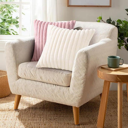 Pallene Faux Fur Plush Throw Pillow Covers 20x20 Set of 2, Luxury Soft Fluffy Striped Decorative Pillow Covers for Sofa, Couch, Living Room, Blush Pink