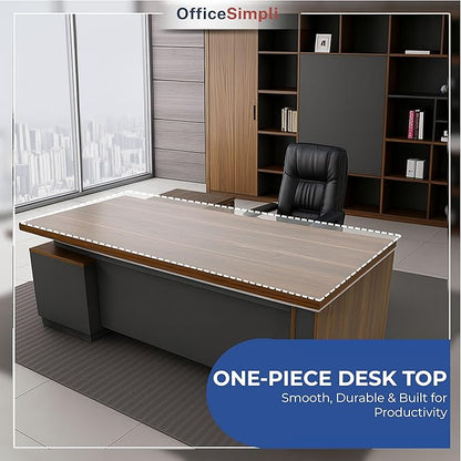 OfficeSimpli Modern L Shaped Executive Desk, 84x72x30 Inch - Made in USA – Ships Mostly Assembled – Home Office Workstation & Business Furniture, CEO Desk Table with Cabinets & Lockable Drawers