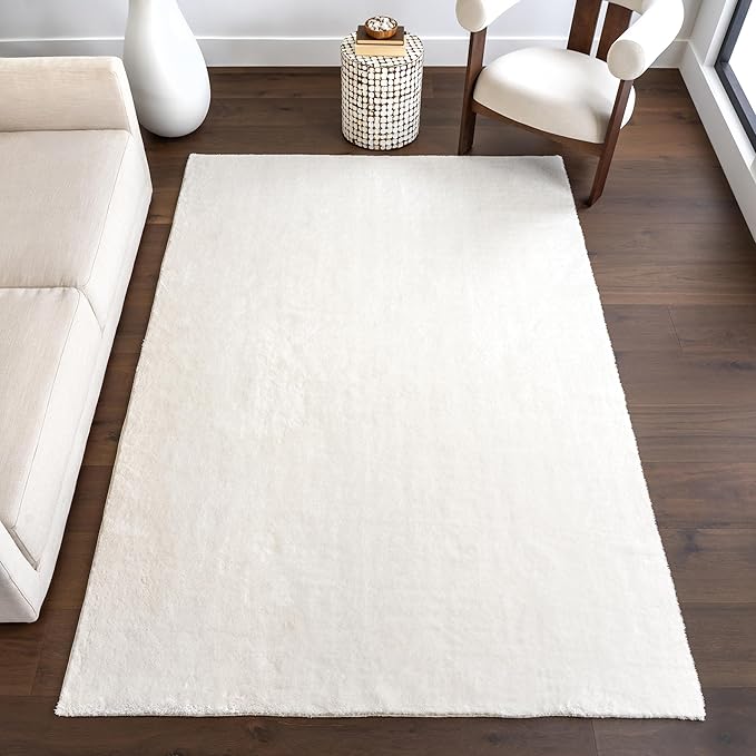 nuLOOM 8' x 10' Cozy Plush SuperiorWash Area Rug, Machine Washable, Non-Slip, Soft Fluffy Shag Carpet for Living Room Bedroom Kids Room Nursery Home Decor, Loni White