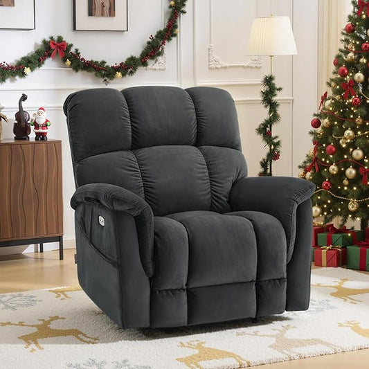 MCombo Large-Wide Dual Motor Power Lift Recliner Chair, Massage and Dual Heating for Elderly People, Infinite Position, Fabric R7166 (Dark Grey)