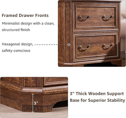 T4TREAM 34" Lateral File Cabinet with 2 Drawers, Farmhouse Filing Cabinet with 34" Wide Wooden Tabletop & Smooth Rails, Holds Letter/Legal, Hexagonal Design & Framed Drawer Fronts, Reclaimed Barnwood