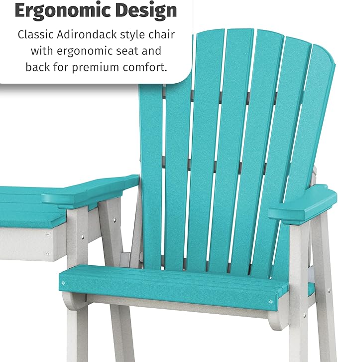 DutchCrafters Plastic Poly Outdoor Bistro Set with 2 Chairs and Attached Center Table, 3 Piece Patio Furniture Set - Amish Made in USA (White & Blue)