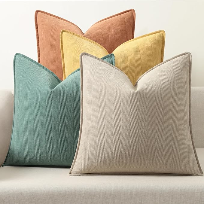 ZWJD Throw Pillow Covers 20x20 Set of 4 Chenille Pillow Covers with Elegant Design Soft and Luxurious Decorative Throw Pillows for Couch, Bed, and Home Decor