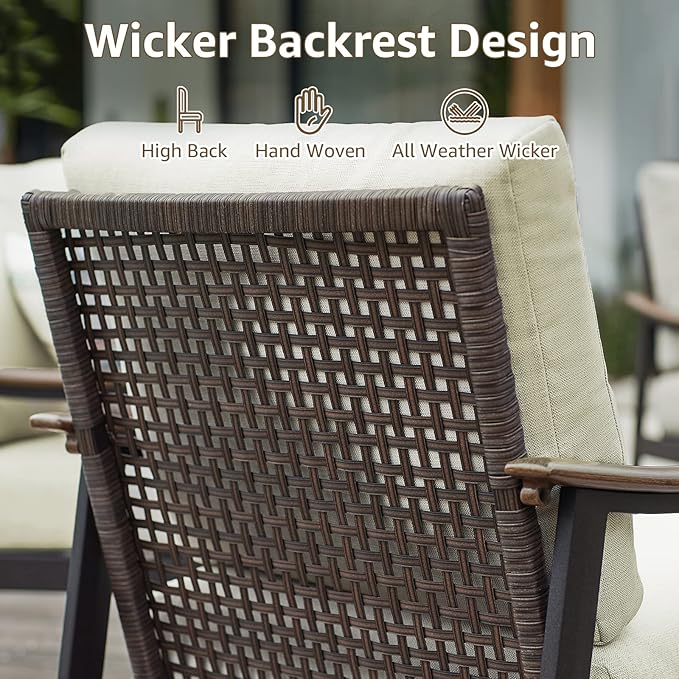 NATURAL EXPRESSIONS Patio Sofa Outdoor Furniture Metal Chair with Wicker Backrest & 6 Inches Cushion for Front, Porch, Deck, Balcony, Backyard, Sunroom, 51.5"(L) x 29.75"(W) x 33.86"(H).