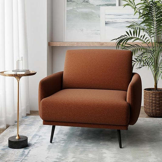 Oversized Accent Chair for Living Room Chairs Reading Arm Chair Comfy Modern Single Sofa Side Chairs with Metal Legs & Soft Cushion for Bedroom, Waiting Room (Velvet Reddish, Set of 1)