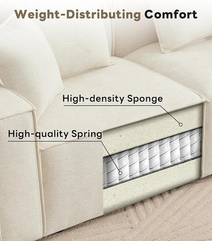 WILLOVE 141'' Modular Sectional Sofa, Chenille Cloud Couch with Wide Armrests & 6 Pillows, Deep Seat Couches for Living Room, Beige
