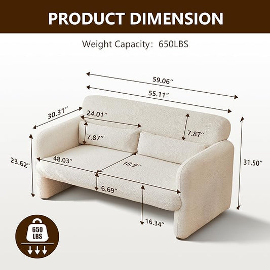 59" W Upgrade Lambswool Fabric Loveseat Sofa, Modern Love seat Couch, Solid and Easy to Install, Upholstered 2-Seater Couch for Bedroom, Apartment, Living Room