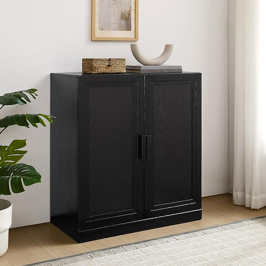 Crosley Furniture Essen Stackable Kitchen Pantry Storage Cabinet with Doors and Shelves, Accents Cabinets, Black