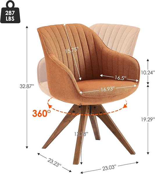 Zouron Mid Century Modern Accent Chair with Oak Wood Legs, Upholstered Swivel Chair No Wheels, Side Accent Armchair Vanity Chair for Small Space Home Office Living Room Bedroom, Caramel