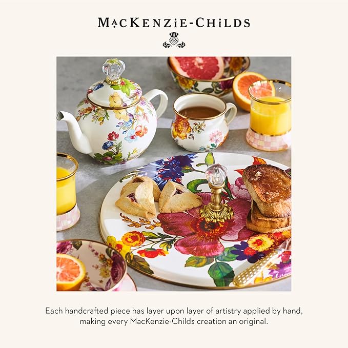 MACKENZIE-CHILDS Enamel Pitcher with Spout for Water, Cut Flowers, and Home Decor, 3 Quarts, White Flower Market