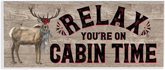 The Stupell Home Decor Collection Relax You'Re on Cabin Time Moose Typography Sign Wall Plaque Art, 7x17, Multicolor