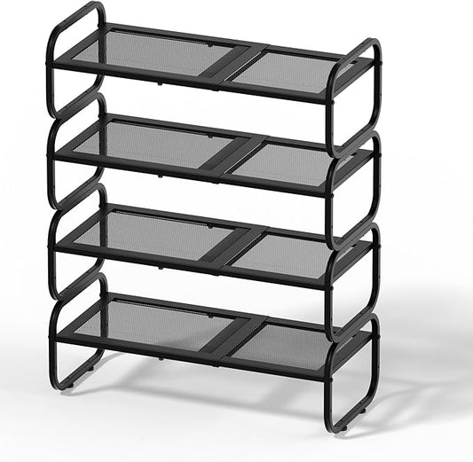 4Tier Shoe Rack - Expandable Shoe Organizer for Closet, Adjustable Metal Shoe Shelf Storage, Stackable Long Shoe Stand Holder for Garage, Entryway, Door Entrance