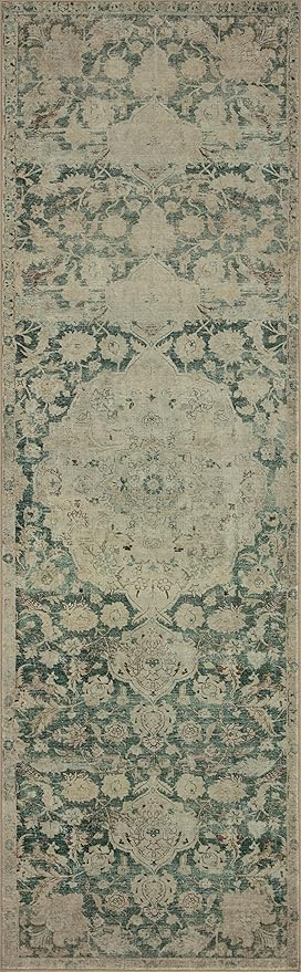 Loloi Magnolia Home by Joanna Gaines Sinclair Collection SIN-05 Jade/Sand 2'-3" x 9'-6", .25" Pile Height, Machine Washable, Runner Rug