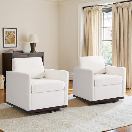 UIXE Swivel Accent Chairs Set of 2, Chenille Upholstered Armchair Comfy Club Chair for Living Room, Mid Century Modern Arm Chair Single Sofa Nook Bedroom Side Reading Seat - Beige