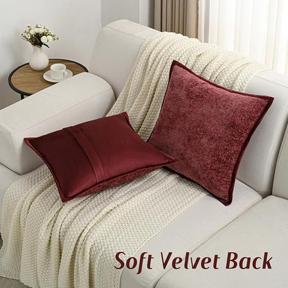 FUTEI Burgundy Chenille Throw Pillow Covers 20x20 Inch Set of 2,Soft Cozy Bound Edge Design Cushion Case,Home Decor for Couch Bed Living Room
