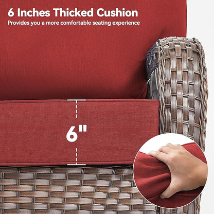 Luxury 6" Outdoor Cushions for Patio Furniture, 24x24x6" Thick Seat Cushion Set of 8, Fade Resistant Couch Chair Replacement Cushions High Density Deep Wicker Chair Cushion w/ Removable Cover, Red
