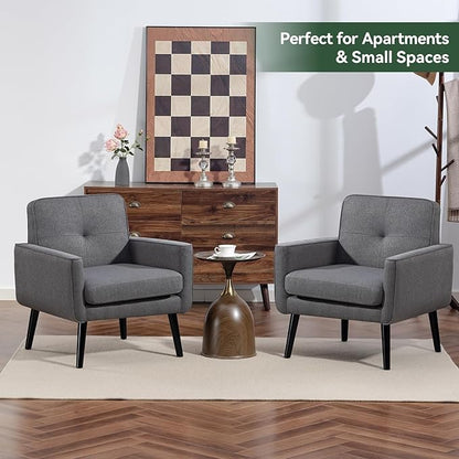 Mid Century Accent Chair, Fabric Modern Chair with Wooden Frame, Cozy Armchair Reading Chair with Comfy Back for Apartment, Living Room, Bedroom, Waiting Room, Small Space, Corner, Grey